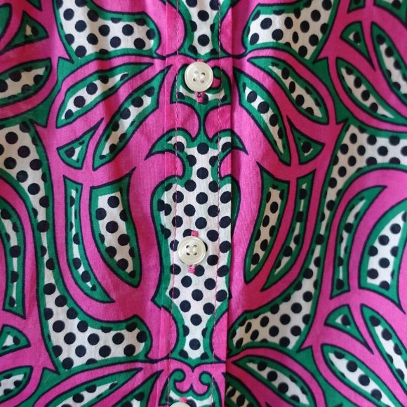 J. Crew Factory pink green swirl polka dot shirt XS 0 2 - Picture 7 of 11